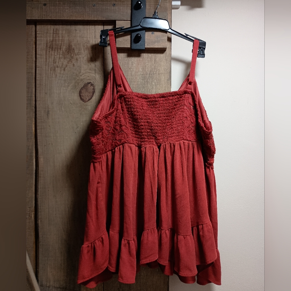 Torrid Spaghetti Strap Top Rust Red With Smocking… - image 2